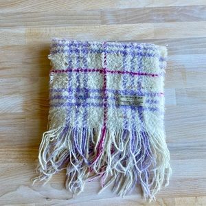 Authentic Burberry Wool Purple & White Plaid Scarf